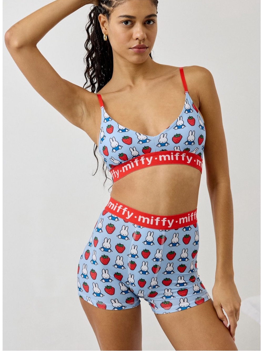 Miffy Strawberry Print Blue Bralette & Short Set - Miffy